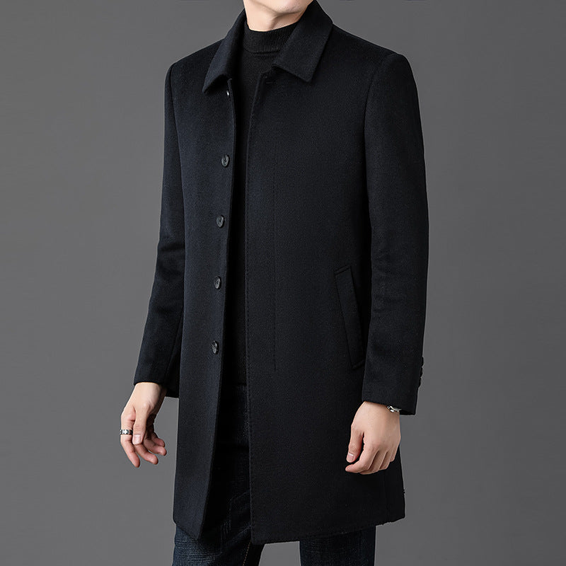 2025 Winter Double-sided Nylon Windbreaker Men's High-end Executive Men's Wool Coat Mid-length Lapel Warm