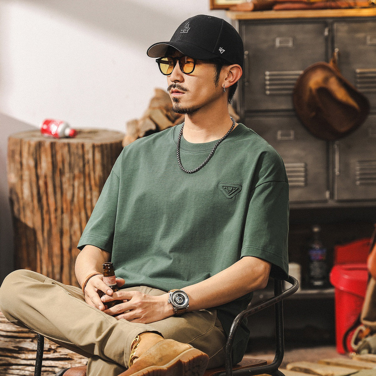 American heavyweight T-shirt men's summer short-sleeved 2025 new trendy brand loose tops men