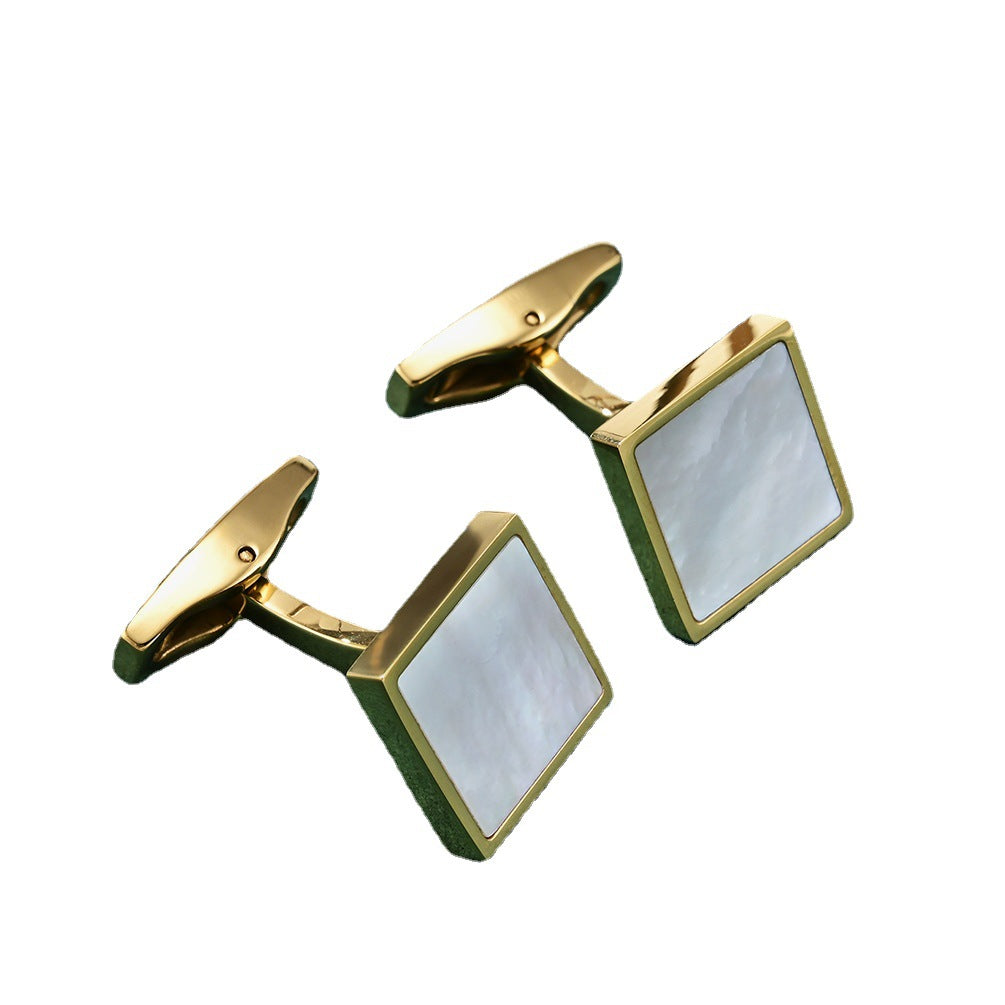 Men's simple square cufflinks with white shells, cuff nails, French business suit shirt buttons