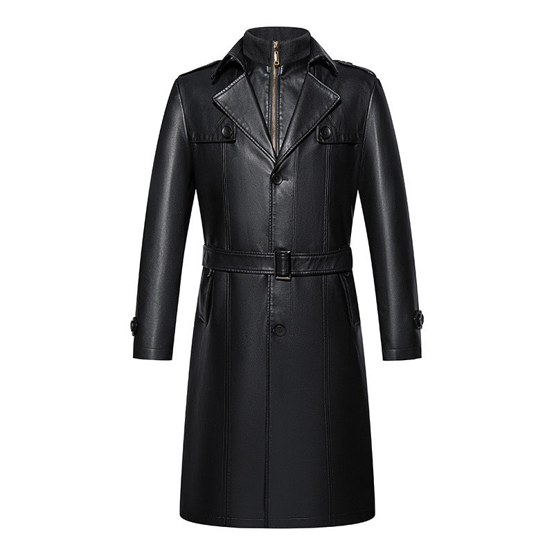 2024 Autumn and Winter Genuine Leather Jacket Men's High-end Long Over-Knee Sheepskin Coat Large Size Medium-Length Leather Windbreaker Plus Velvet