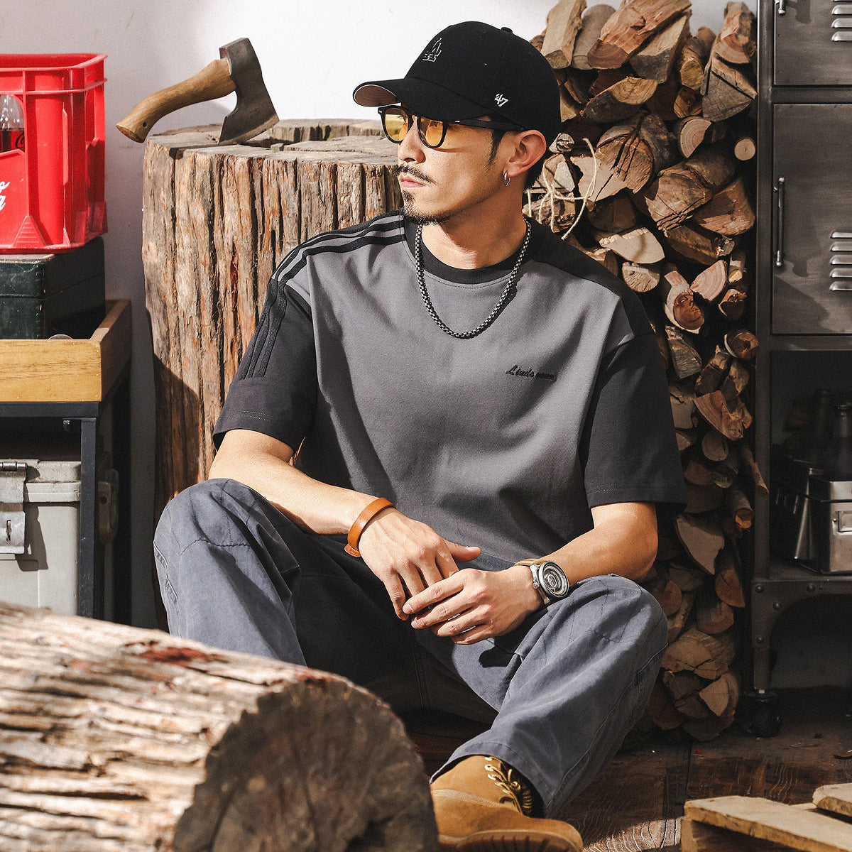 American retro short-sleeved men's summer heavyweight T-shirt men's loose trendy tops men