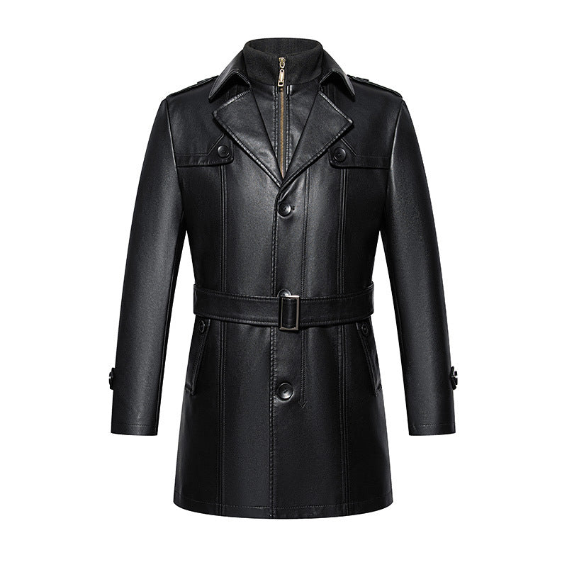 2024 Autumn and Winter Genuine Leather Jacket Men's High-end Long Over-Knee Sheepskin Coat Large Size Medium-Length Leather Windbreaker Plus Velvet