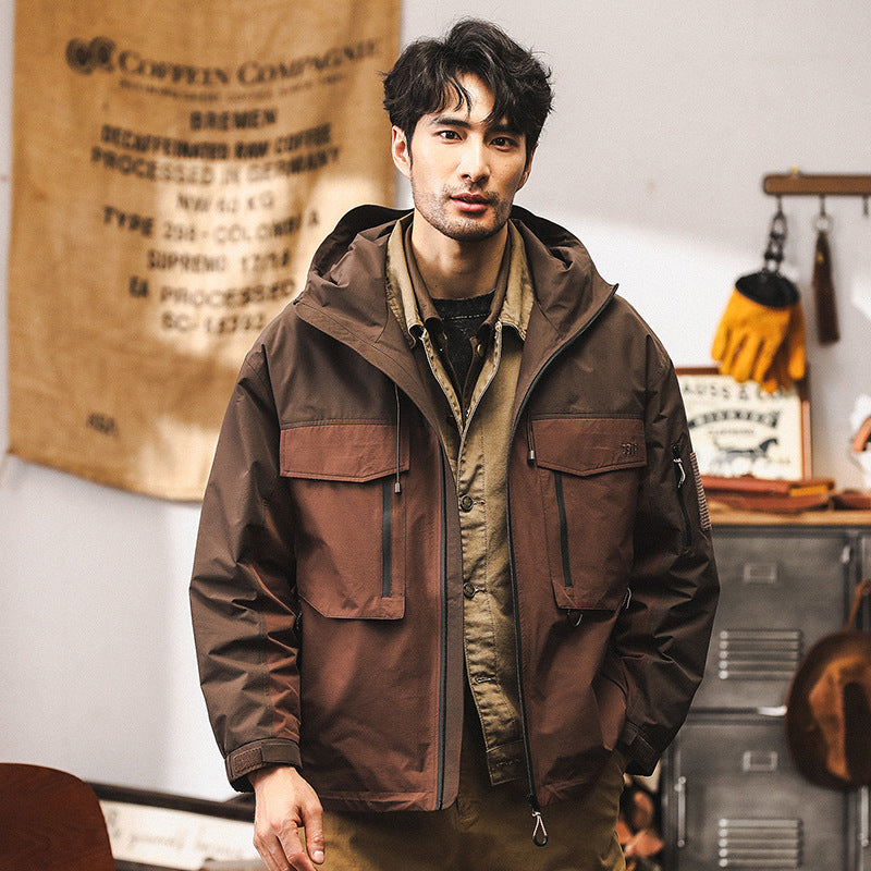 Retro Jacket Men's Autumn Loose Trendy Outdoor Hunting Tactical Functional Hooded Workwear Jacket