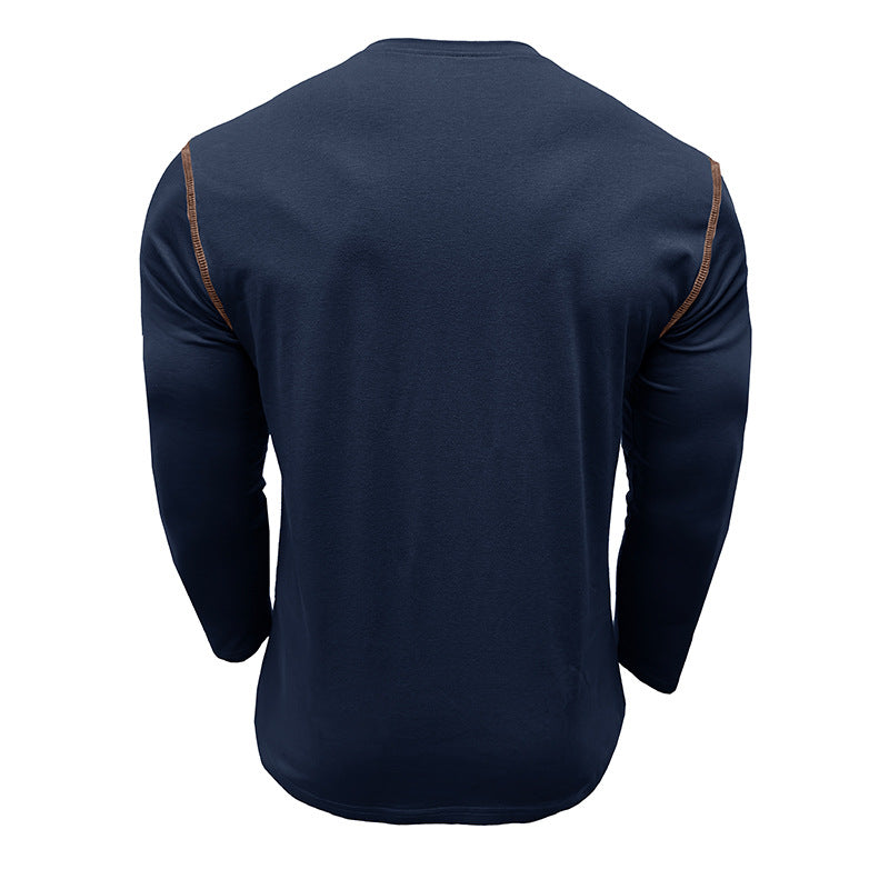 Men's long-sleeved t-shirts, men's henley shirts, Amazon color-blocked t-shirt tops