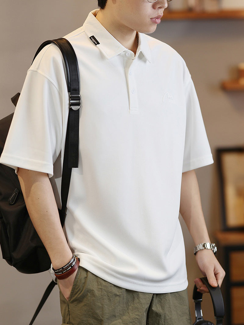 Short-sleeved polo shirt for men in summer, loose lapel half-sleeved t-shirt, American trendy brand embroidered polo shirt T