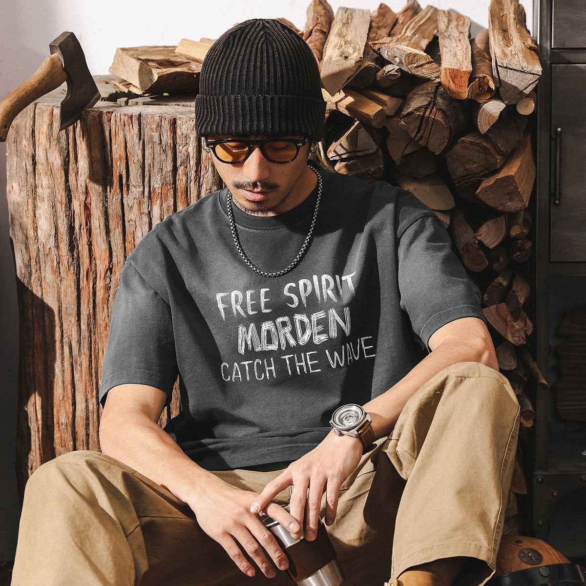 Gradient washed T-shirt men's short-sleeved summer trendy three-dimensional letter loose half-sleeved top