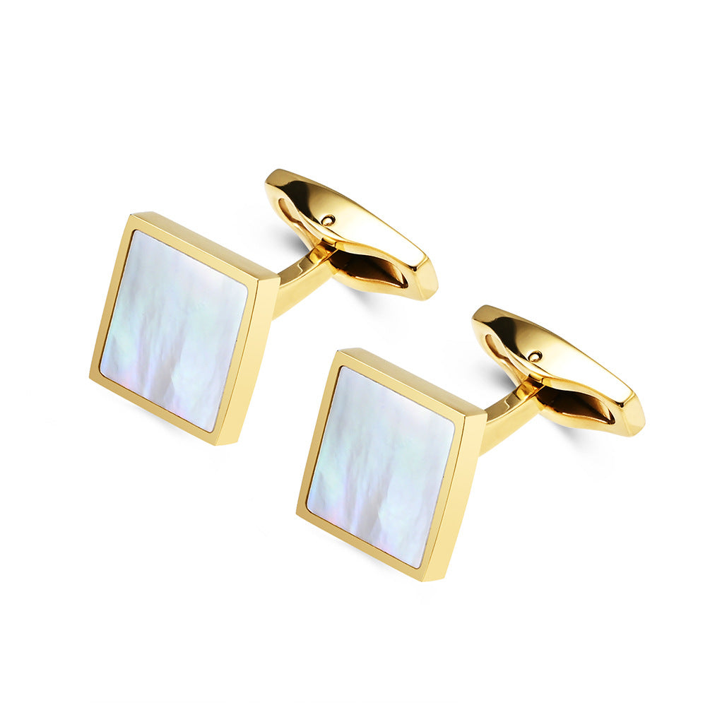 Men's simple square cufflinks with white shells, cuff nails, French business suit shirt buttons