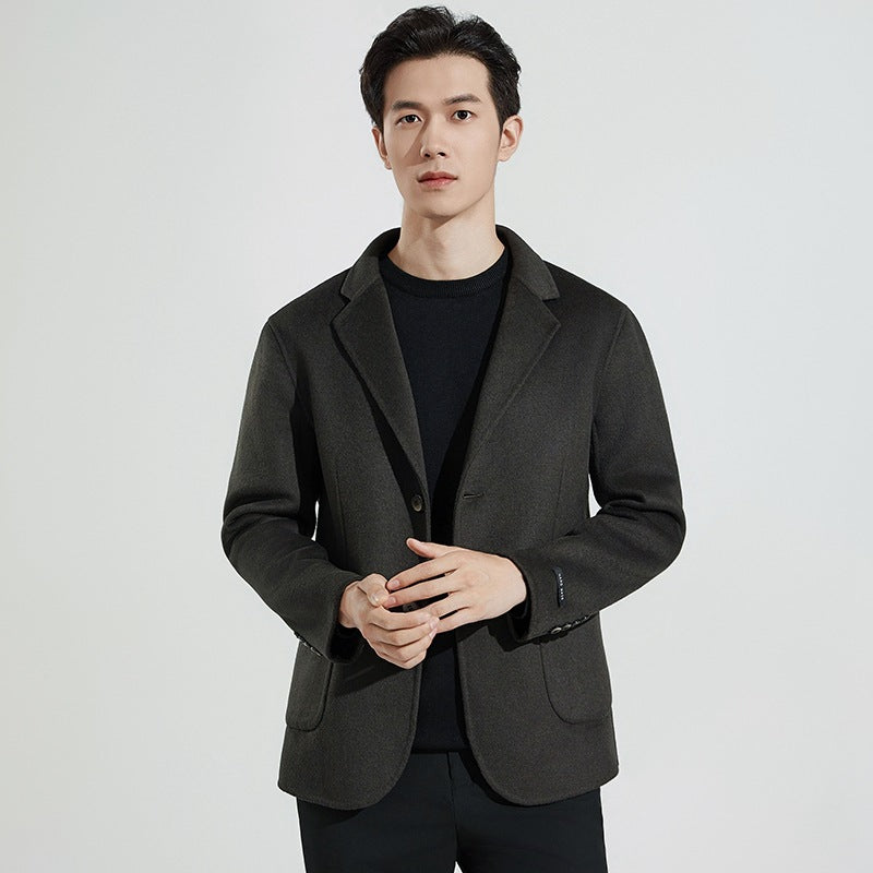 2024 Autumn and Winter Thickened Double-faced Wool Suit Jacket Men's Fashion Single-breasted Casual Cashmere Jacket Small Suit
