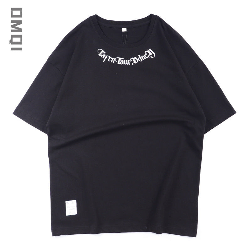Heavy embroidery short-sleeved T-shirt men's summer trendy brand loose large size plus size half-sleeved top T-shirt trend