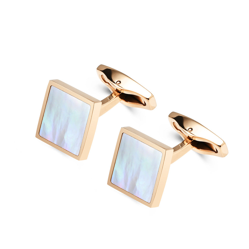 Men's simple square cufflinks with white shells, cuff nails, French business suit shirt buttons