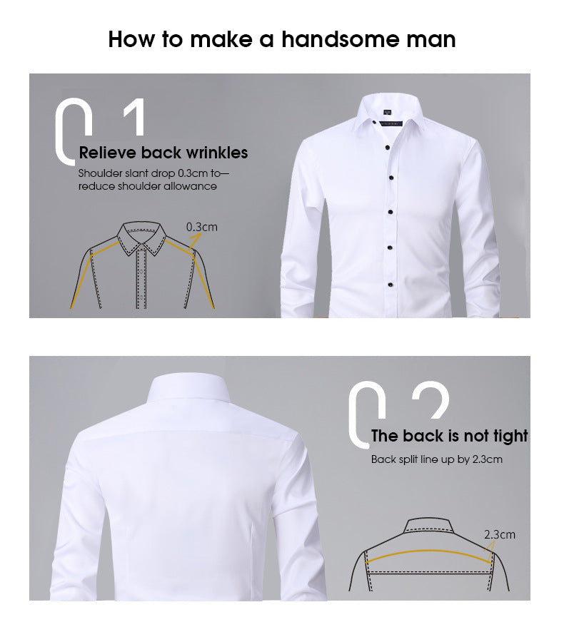 Spring and autumn casual tops, professional shirts, company work clothes, high-end commuting, iron-free business white shirts