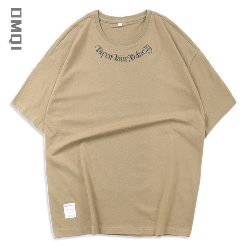 Heavy embroidery short-sleeved T-shirt men's summer trendy brand loose large size plus size half-sleeved top T-shirt trend