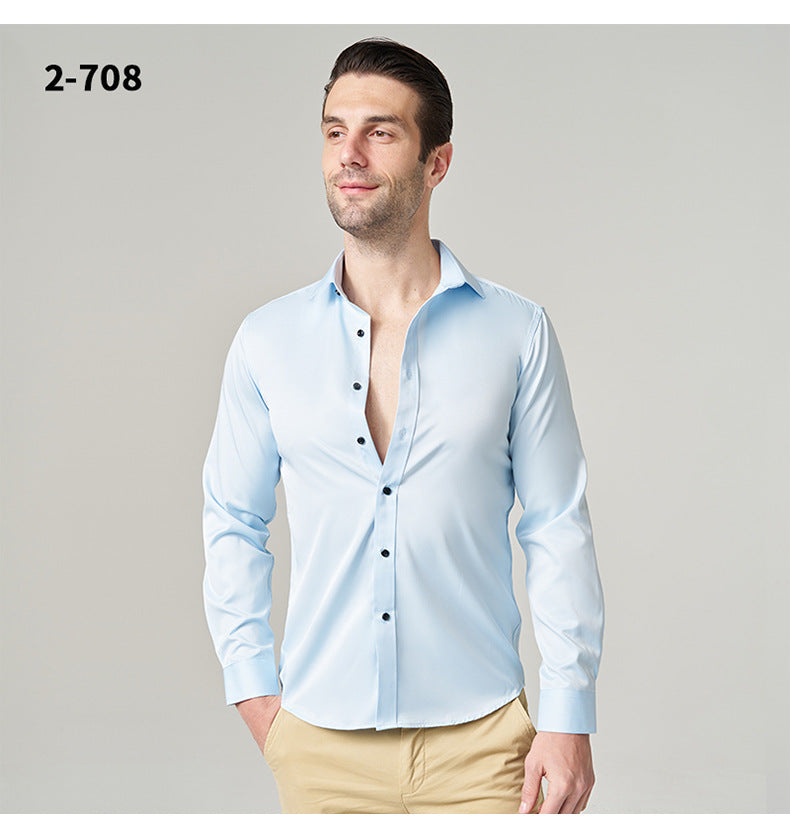 2025new business commuting men's white shirt solid color workwear long-sleeved shirt