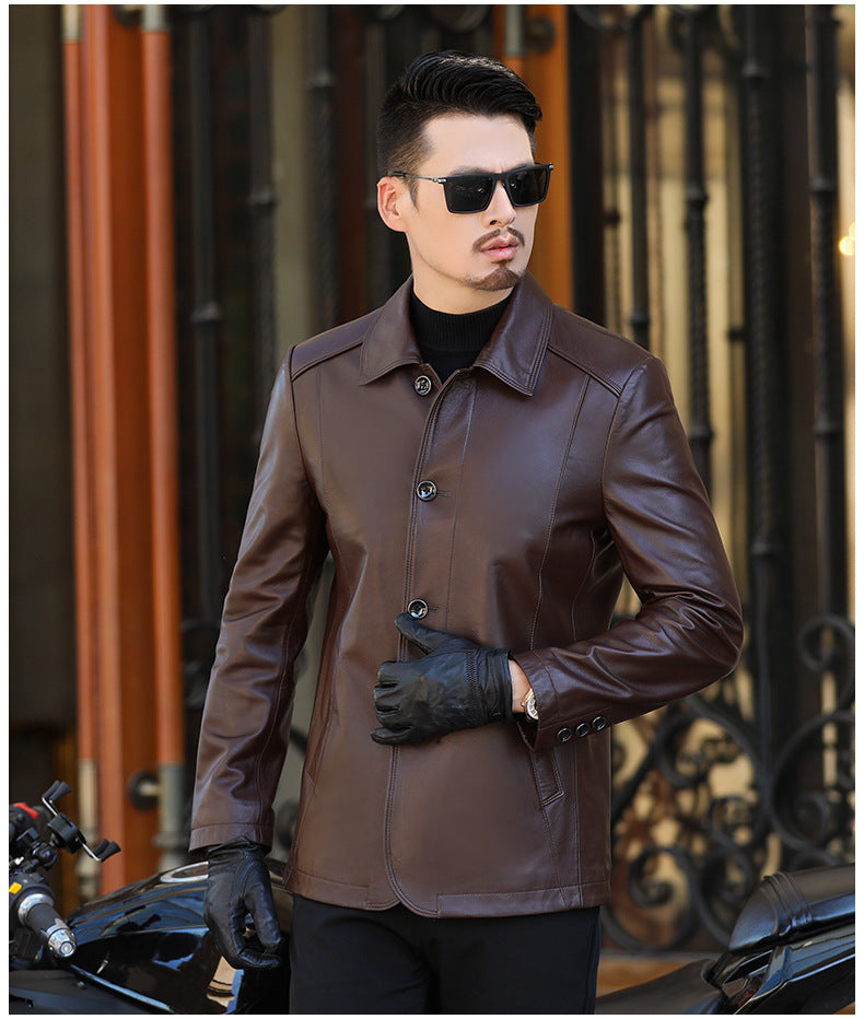2025 Autumn and Winter First Layer Sheepskin Leather Jacket Men's Genuine Leather Jacket Short Leather Coat