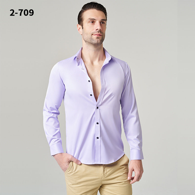 2025new business commuting men's white shirt solid color workwear long-sleeved shirt