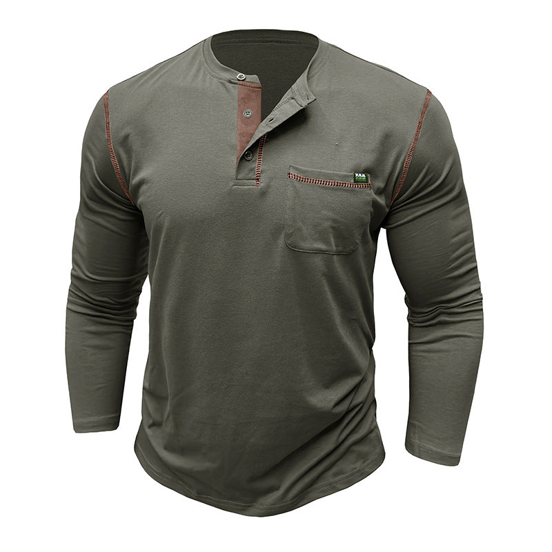 Men's long-sleeved t-shirts, men's henley shirts, Amazon color-blocked t-shirt tops