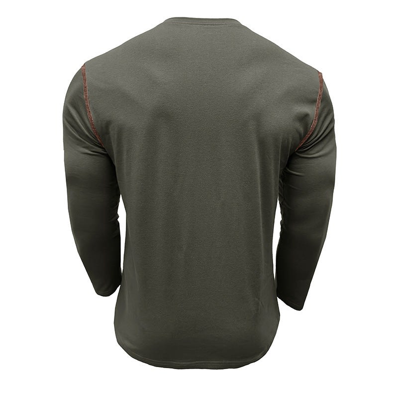 Men's long-sleeved t-shirts, men's henley shirts, Amazon color-blocked t-shirt tops