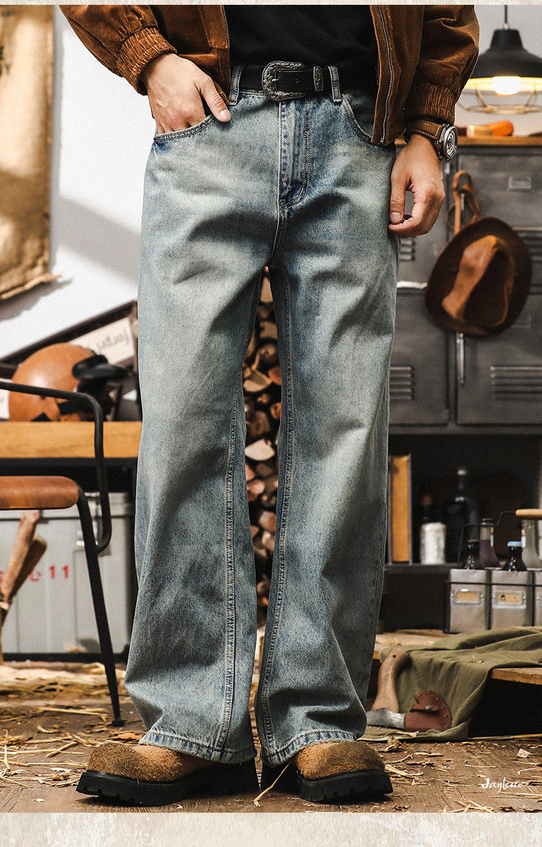 American classic retro heavyweight jeans men's autumn 2025 new textured loose straight casual long pants'