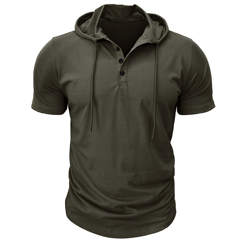 Sports Fitness Men's Short Sleeve T-shirt European and American Men's Hoodie Tops Foreign Trade American Henry Shirt