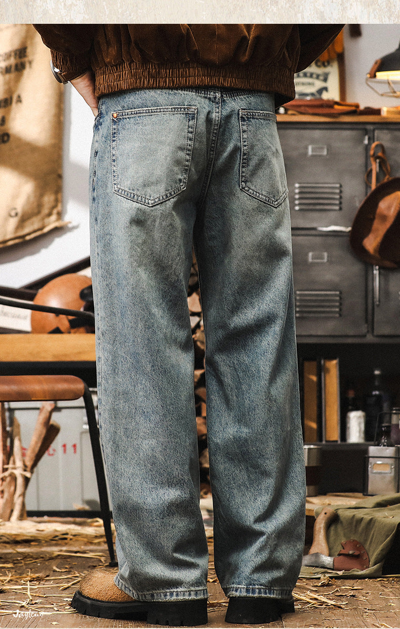 American classic retro heavyweight jeans men's autumn 2025 new textured loose straight casual long pants'