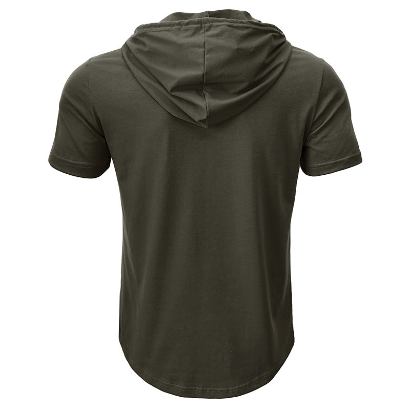 Sports Fitness Men's Short Sleeve T-shirt European and American Men's Hoodie Tops Foreign Trade American Henry Shirt