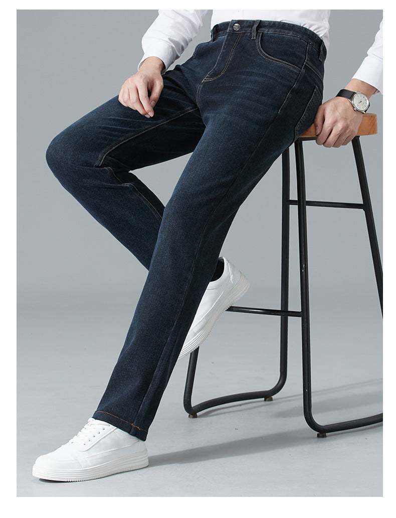 Business casual thick cotton elastic large size straight middle-aged men's pants