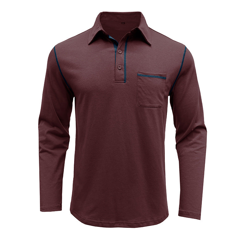 2025 Men's Casual Long Sleeve Polo Lapel T-shirt American Colorblock Top
