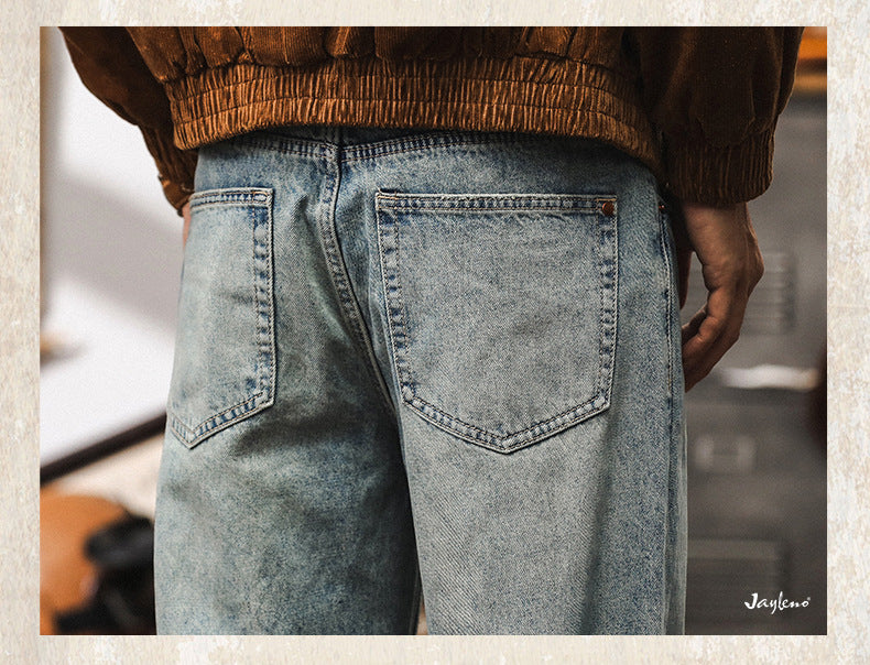 American classic retro heavyweight jeans men's autumn 2025 new textured loose straight casual long pants'