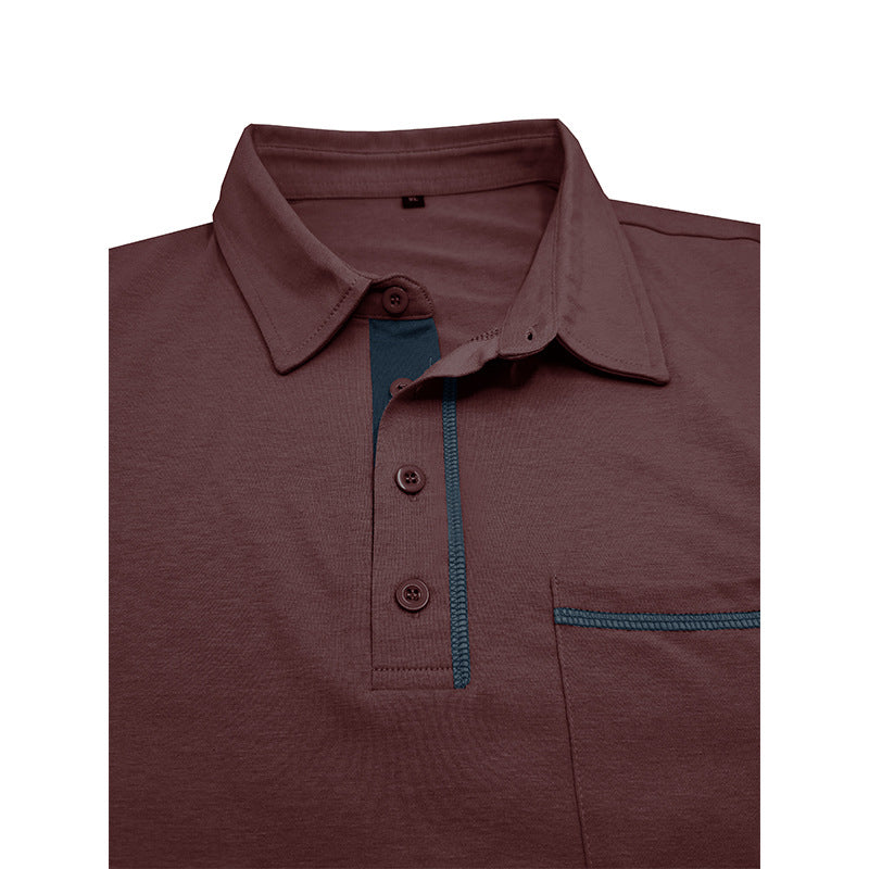 2025 Men's Casual Long Sleeve Polo Lapel T-shirt American Colorblock Top