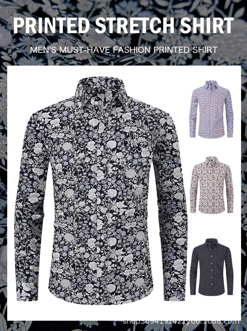 Printed inch shirt men's loose business American shirt top floral shirt