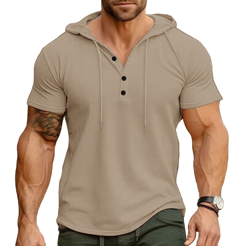 Sports Fitness Men's Short Sleeve T-shirt European and American Men's Hoodie Tops Foreign Trade American Henry Shirt