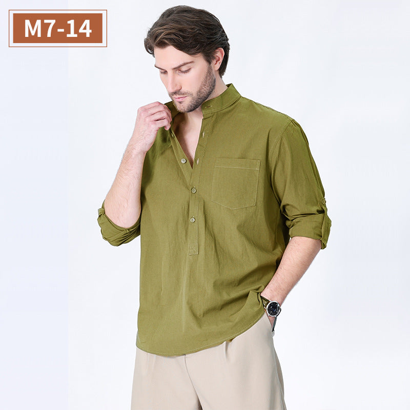 Spring Men's Casual Shirt Pure Cotton Long Sleeve American Retro Shirt