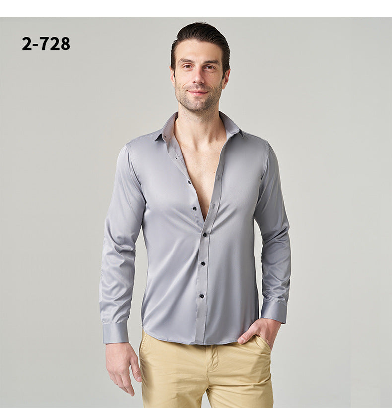 2025new business commuting men's white shirt solid color workwear long-sleeved shirt