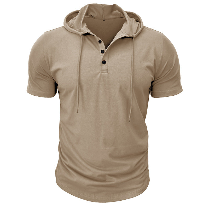 Sports Fitness Men's Short Sleeve T-shirt European and American Men's Hoodie Tops Foreign Trade American Henry Shirt