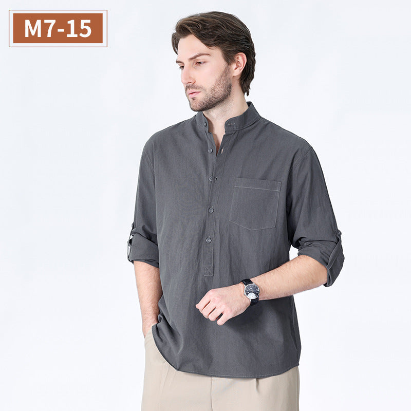 Spring Men's Casual Shirt Pure Cotton Long Sleeve American Retro Shirt