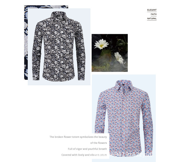 Printed inch shirt men's loose business American shirt top floral shirt