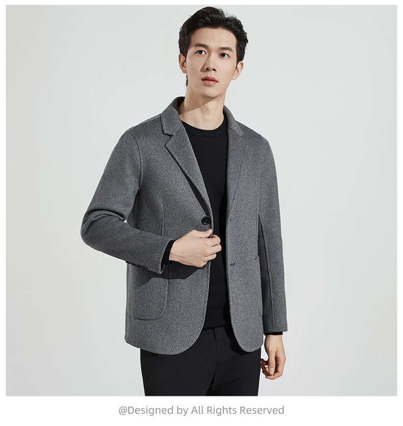 2024 Autumn and Winter Thickened Double-faced Wool Suit Jacket Men's Fashion Single-breasted Casual Cashmere Jacket Small Suit