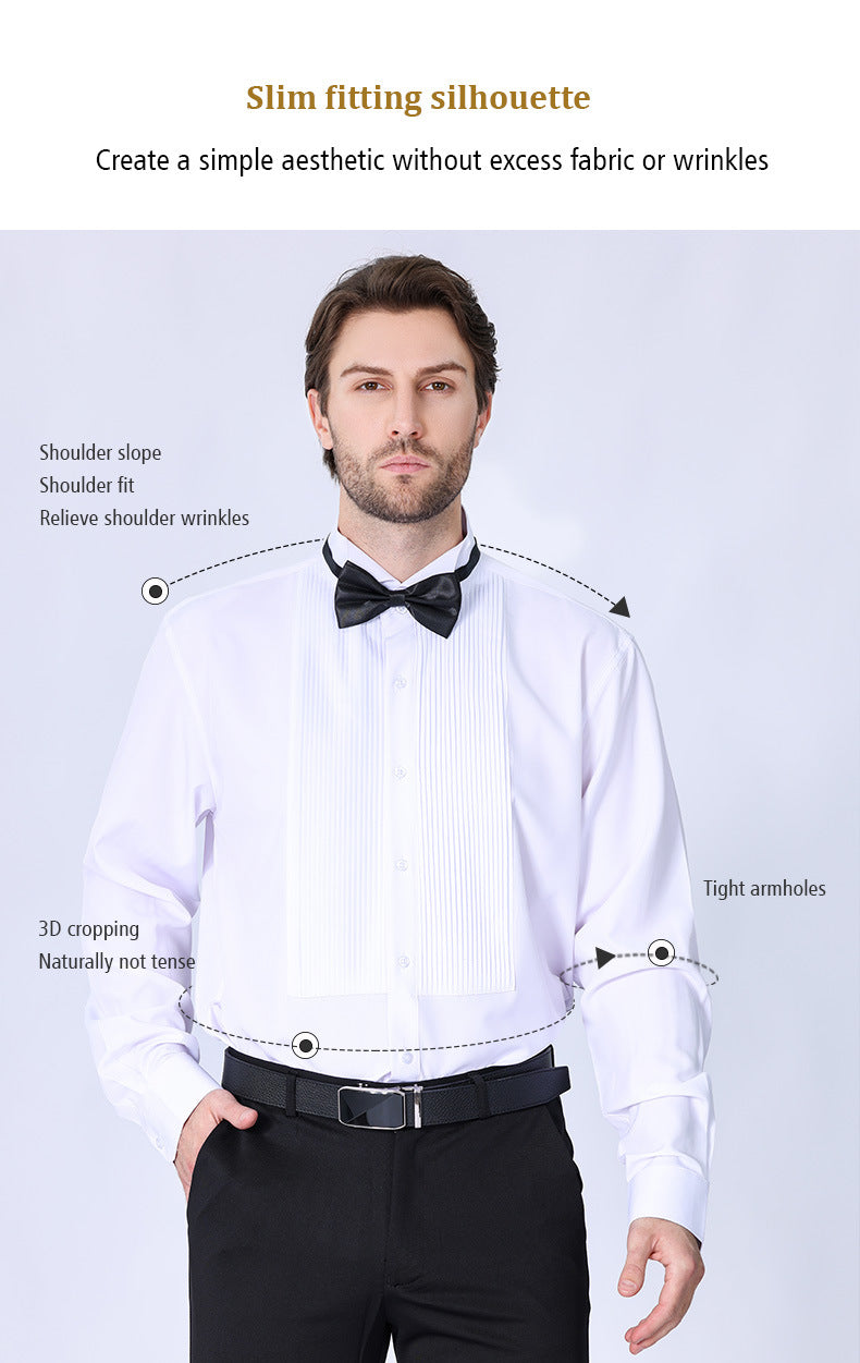 French high-end shirt banquet host dress solid color inch shirt with bow tie