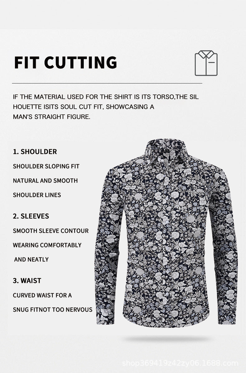 Printed inch shirt men's loose business American shirt top floral shirt