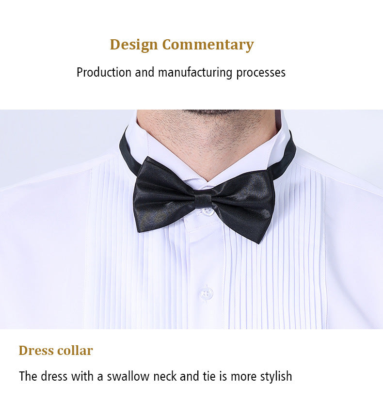 French high-end shirt banquet host dress solid color inch shirt with bow tie