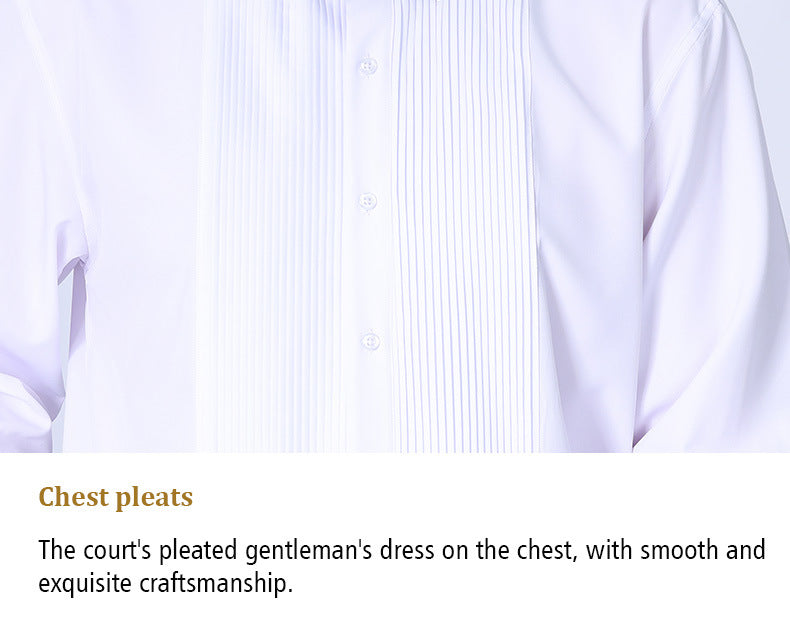 French high-end shirt banquet host dress solid color inch shirt with bow tie