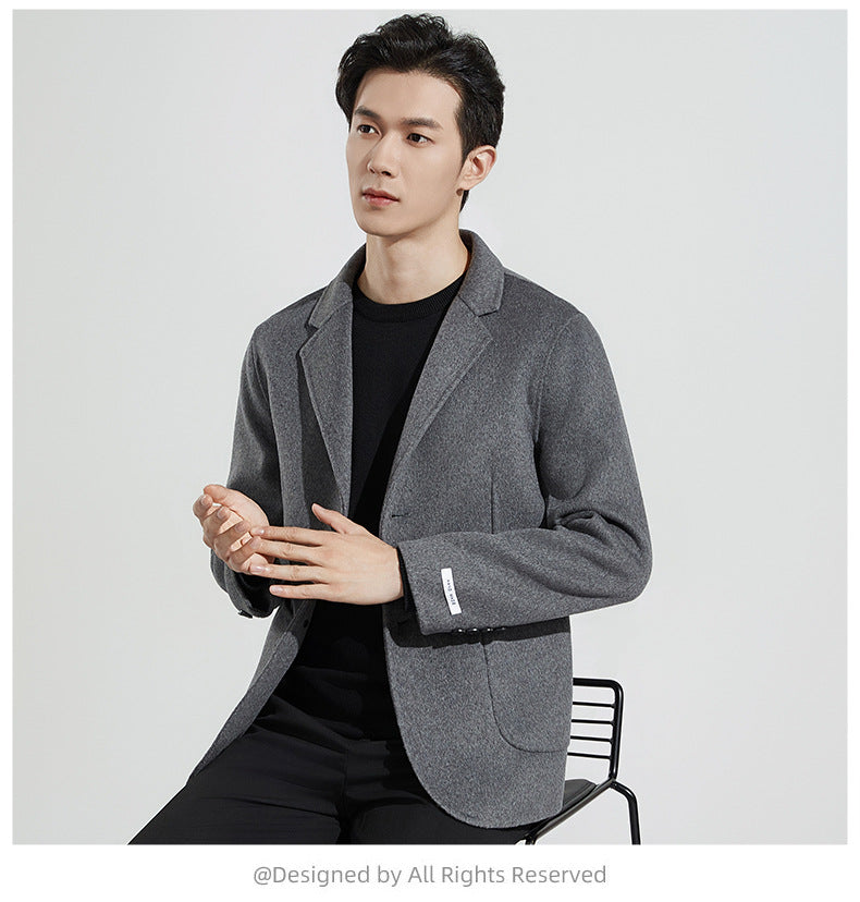 2024 Autumn and Winter Thickened Double-faced Wool Suit Jacket Men's Fashion Single-breasted Casual Cashmere Jacket Small Suit
