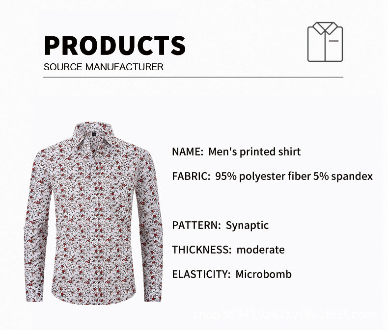Printed inch shirt men's loose business American shirt top floral shirt