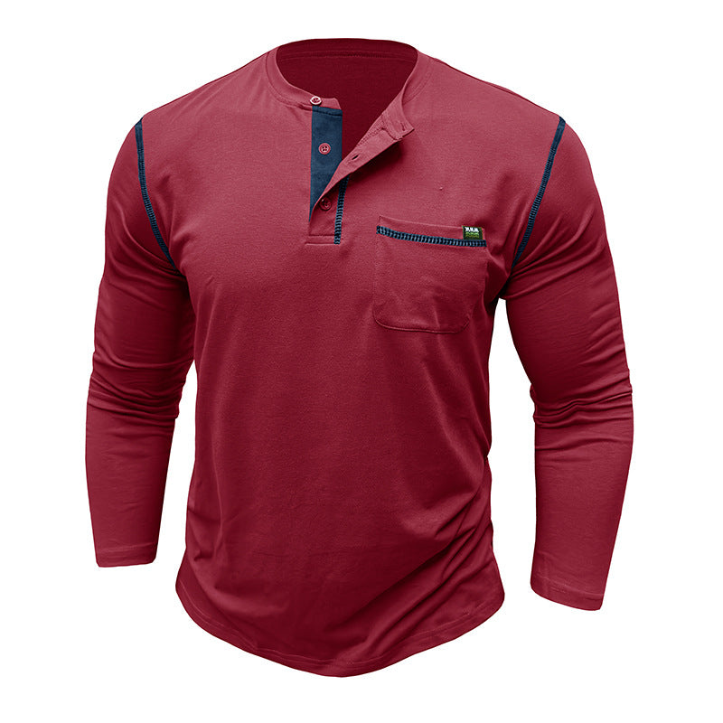 Men's long-sleeved t-shirts, men's henley shirts, Amazon color-blocked t-shirt tops
