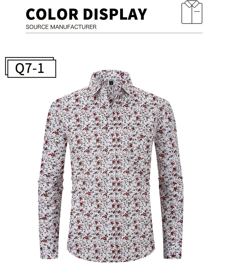 Printed inch shirt men's loose business American shirt top floral shirt