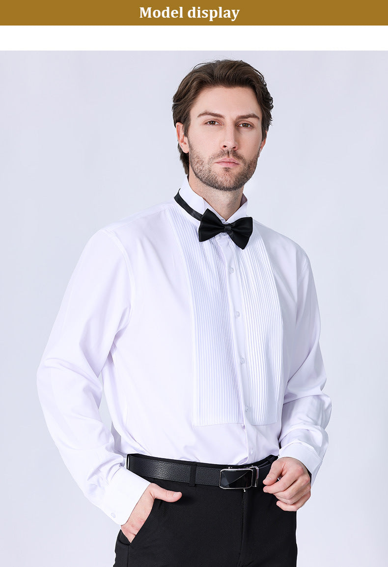French high-end shirt banquet host dress solid color inch shirt with bow tie
