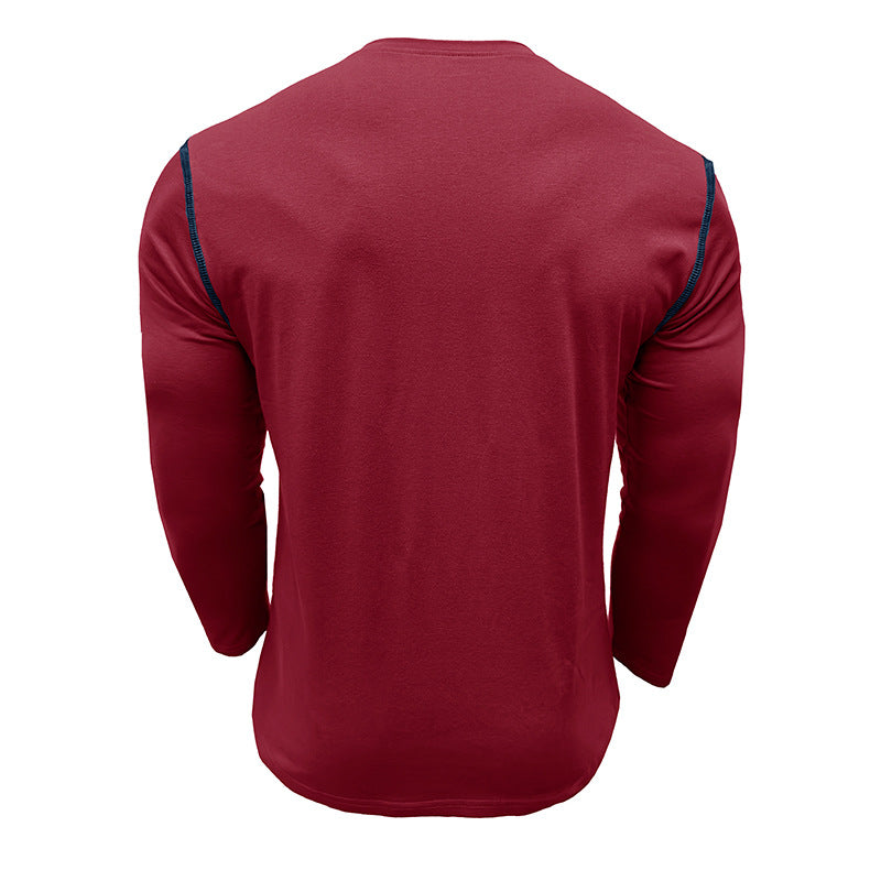 Men's long-sleeved t-shirts, men's henley shirts, Amazon color-blocked t-shirt tops