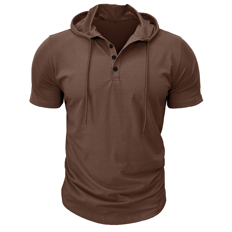Sports Fitness Men's Short Sleeve T-shirt European and American Men's Hoodie Tops Foreign Trade American Henry Shirt