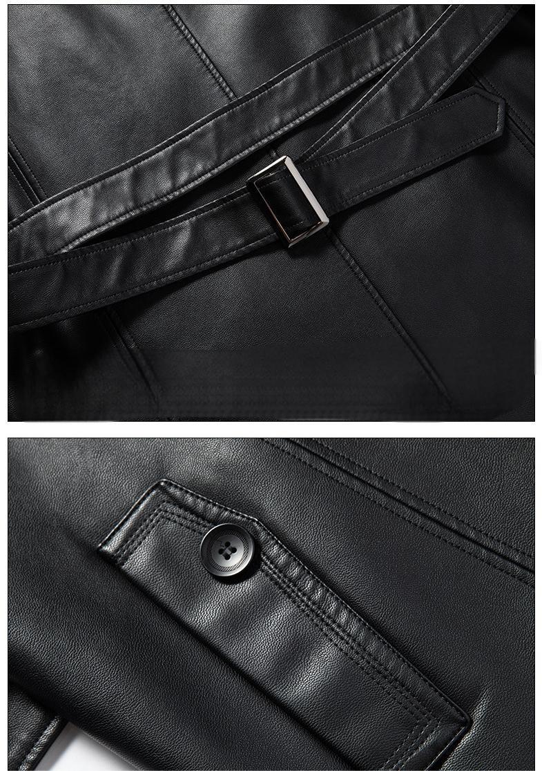 2024 Autumn and Winter Genuine Leather Jacket Men's High-end Long Over-Knee Sheepskin Coat Large Size Medium-Length Leather Windbreaker Plus Velvet