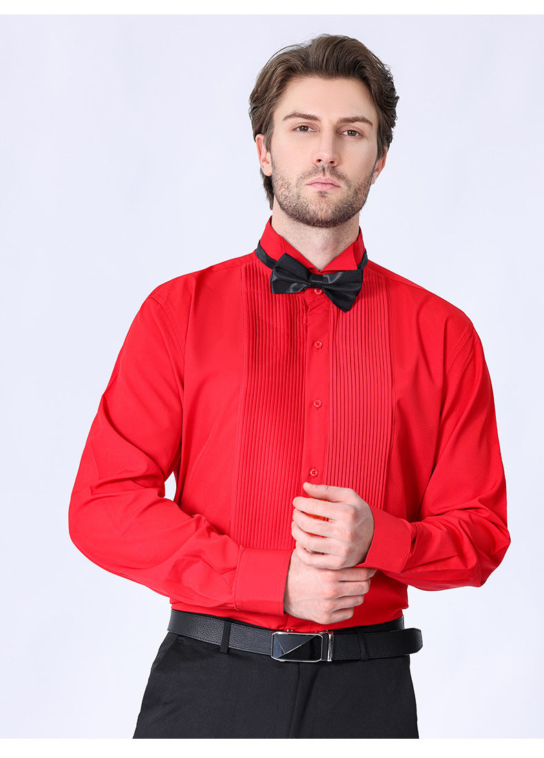 French high-end shirt banquet host dress solid color inch shirt with bow tie